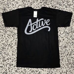 Active Ride Shop Tee Shirt Black Short Sleeve Cursive Logo Men's Size Small